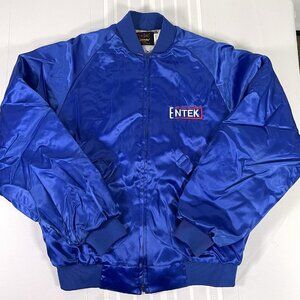 Vintage 80s Satin Bomber Entek Jacket Blue USA Pla-Jac Large Workwear Street